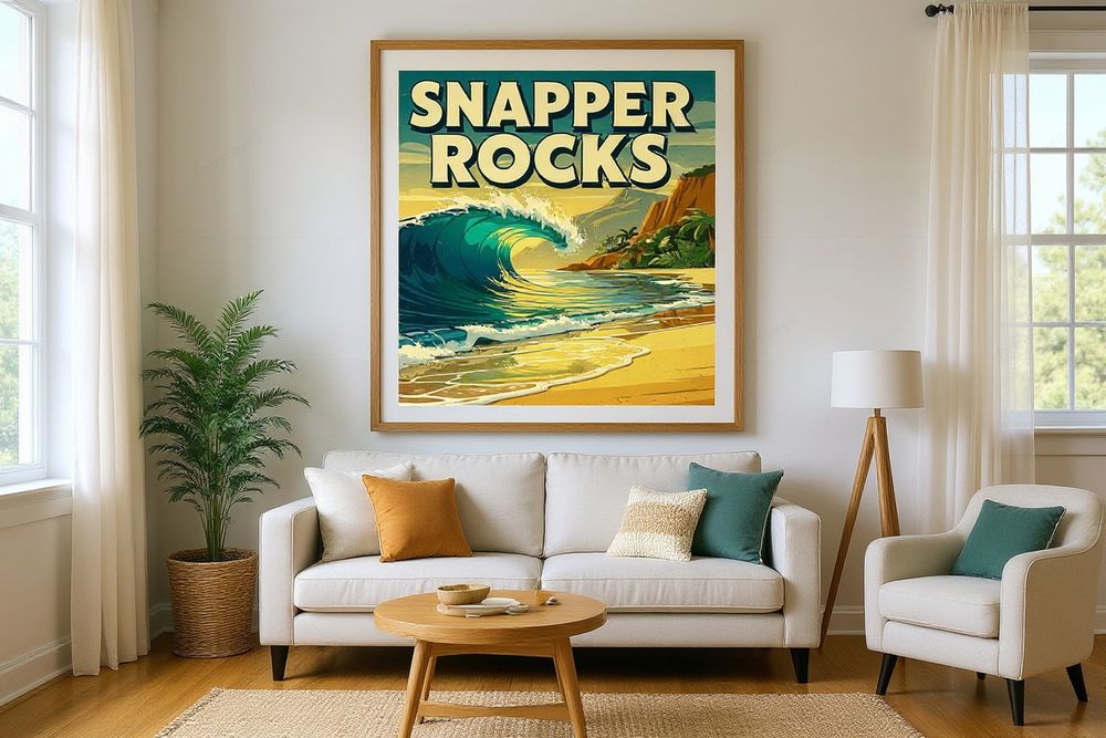 Snapper Rocks Surf Poster — room mockup