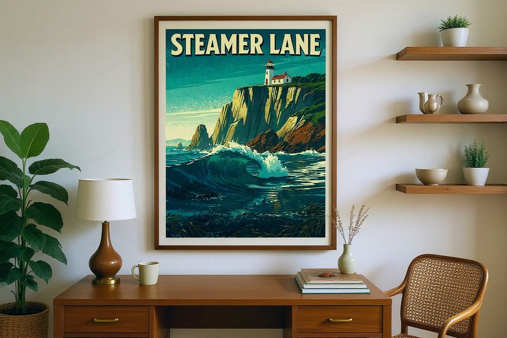 Steamer Lane Santa Cruz Poster — room mockup