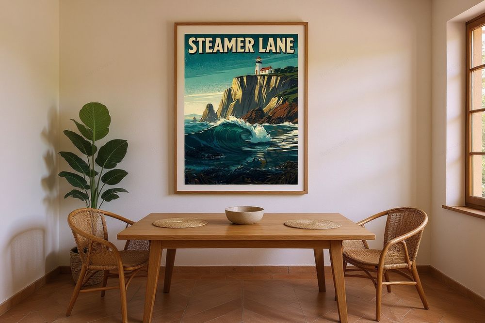 Steamer Lane Santa Cruz Poster — room mockup