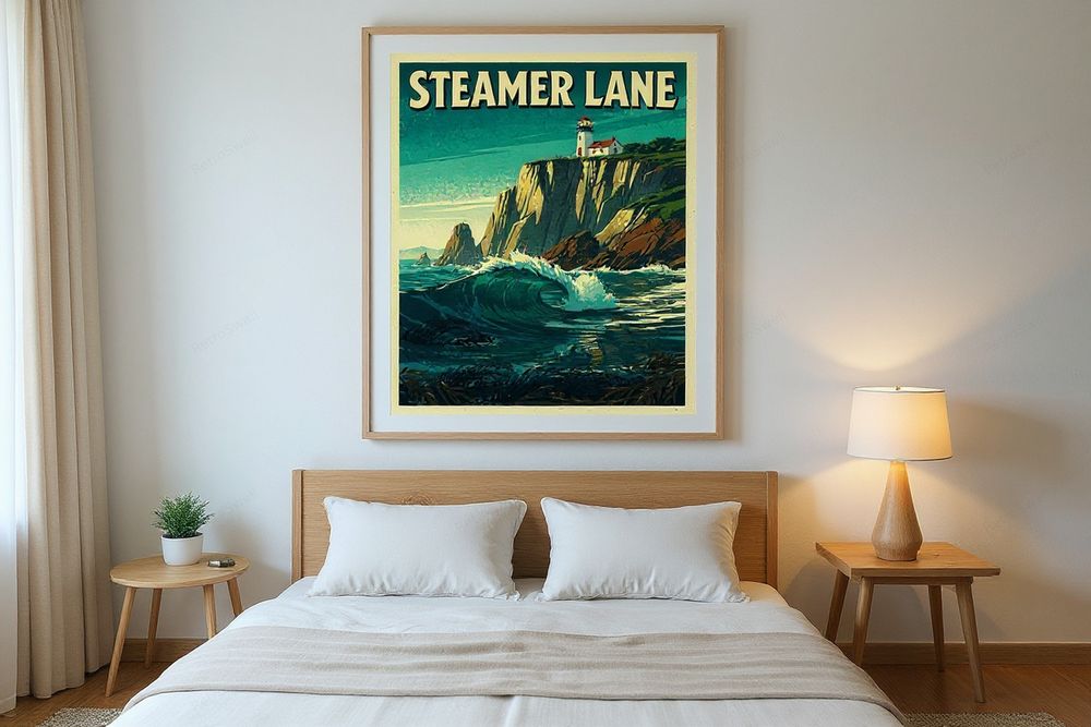 Steamer Lane Santa Cruz Poster — room mockup