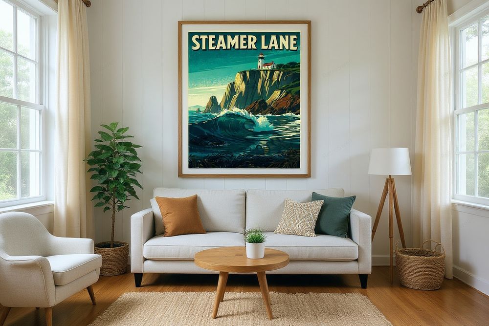 Steamer Lane Santa Cruz Poster — room mockup