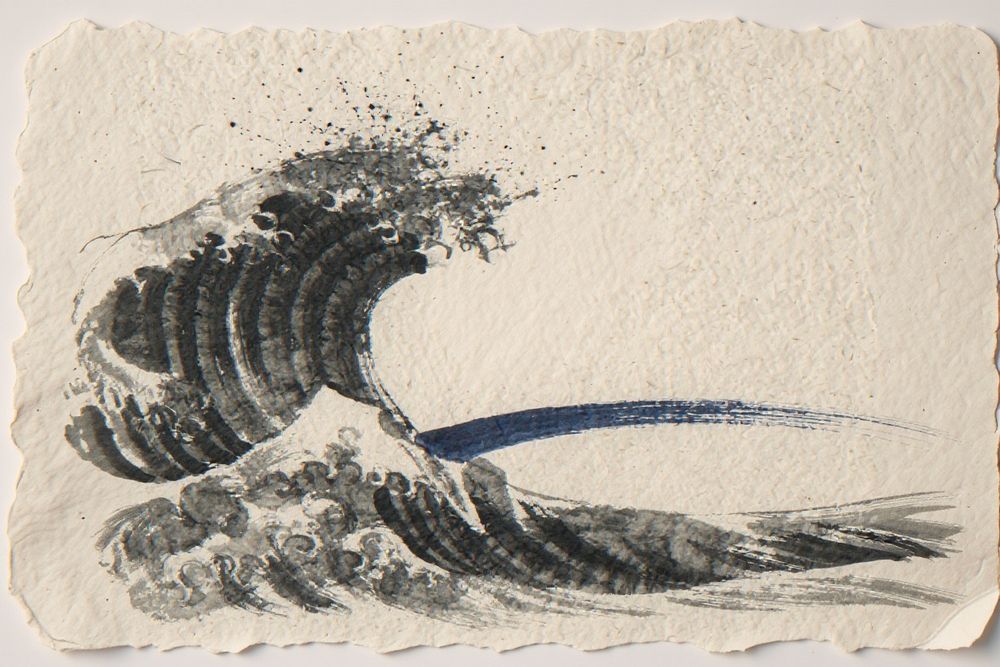 Sumi-e Crashing Wave Print — room mockup
