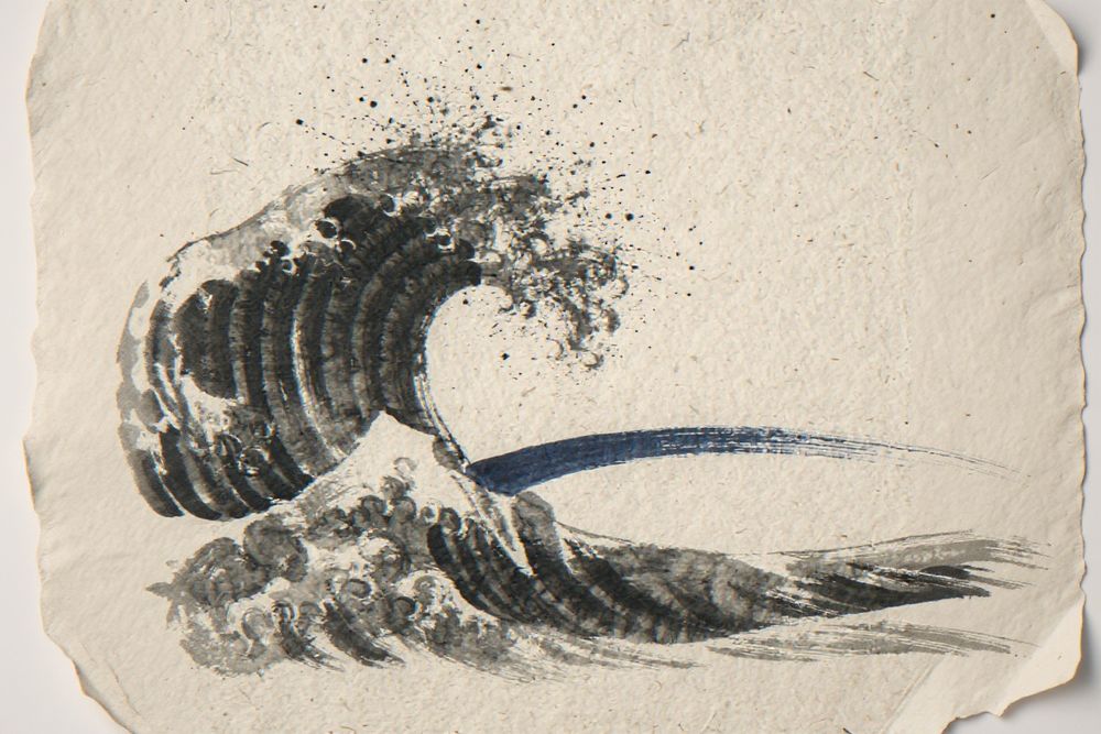 Sumi-e Crashing Wave Print — room mockup
