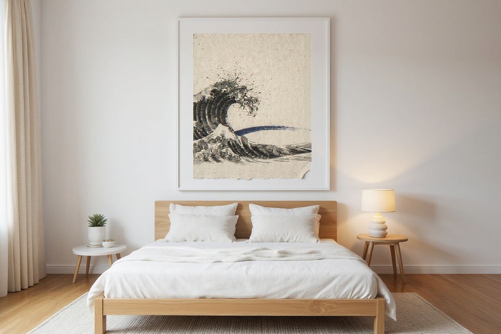Sumi-e Crashing Wave Print — room mockup