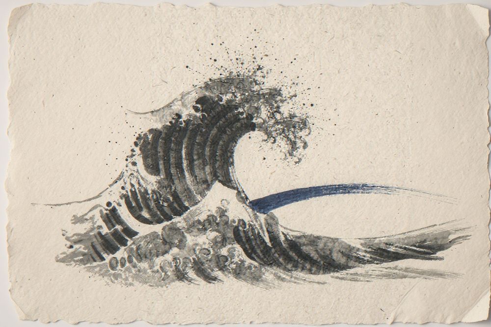 Sumi-e Crashing Wave Print — room mockup
