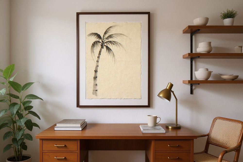 Sumi-e Lone Palm Print — room mockup