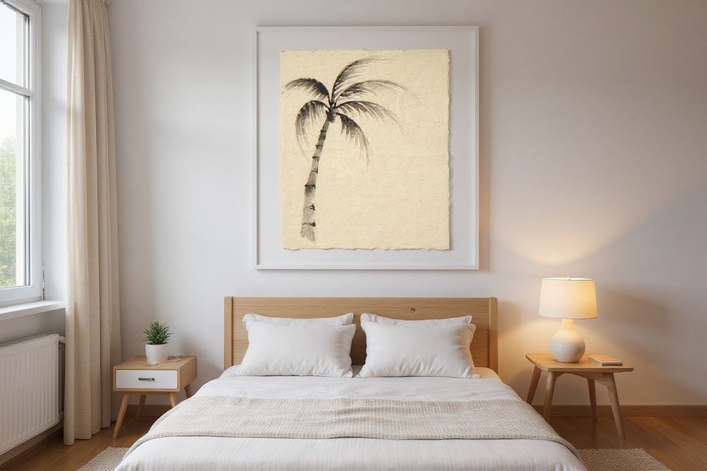 Sumi-e Lone Palm Print — room mockup