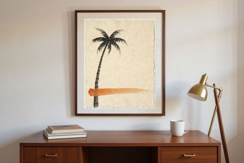 Sumi-e Palm Tree Print — room mockup