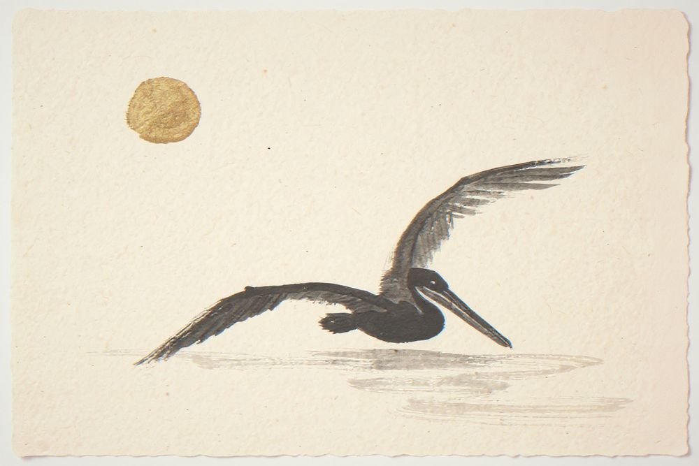 Sumi-e Pelican Print — room mockup