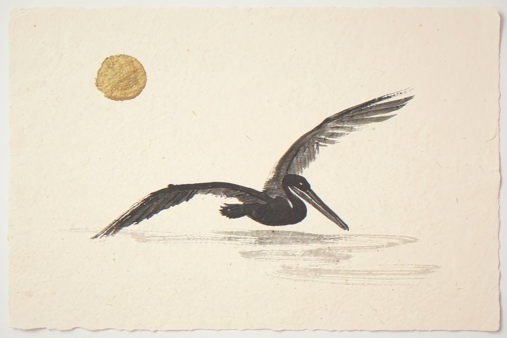 Sumi-e Pelican Print — room mockup