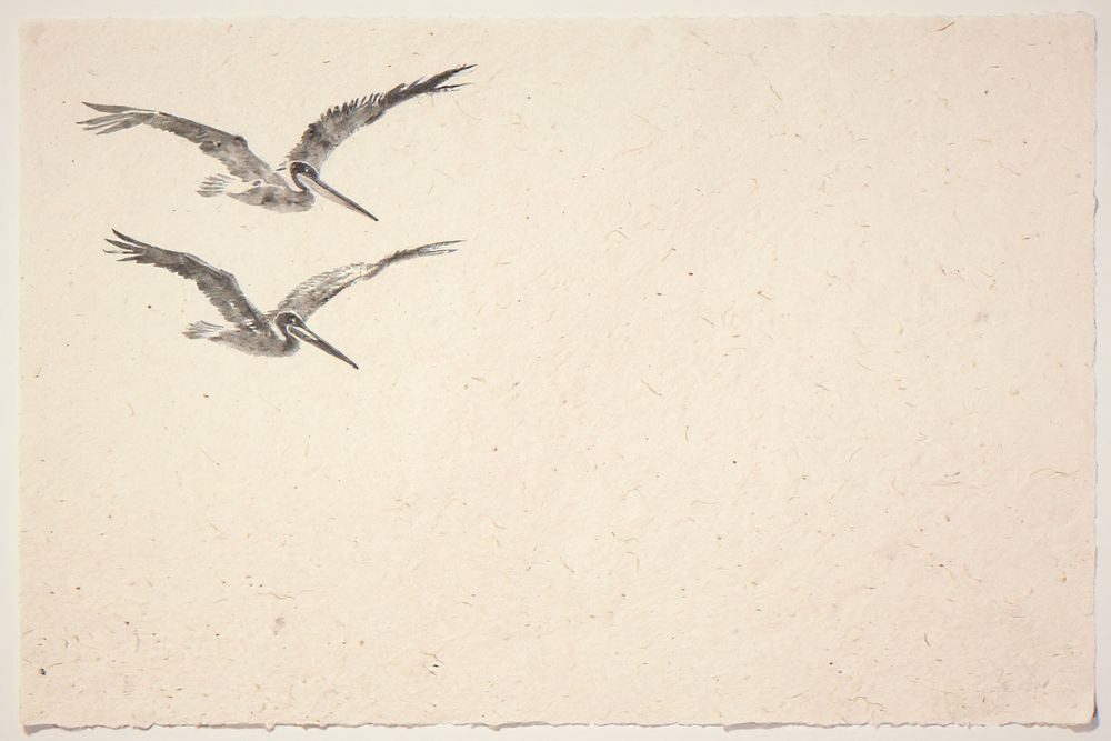 Sumi-e Pelicans Print — room mockup