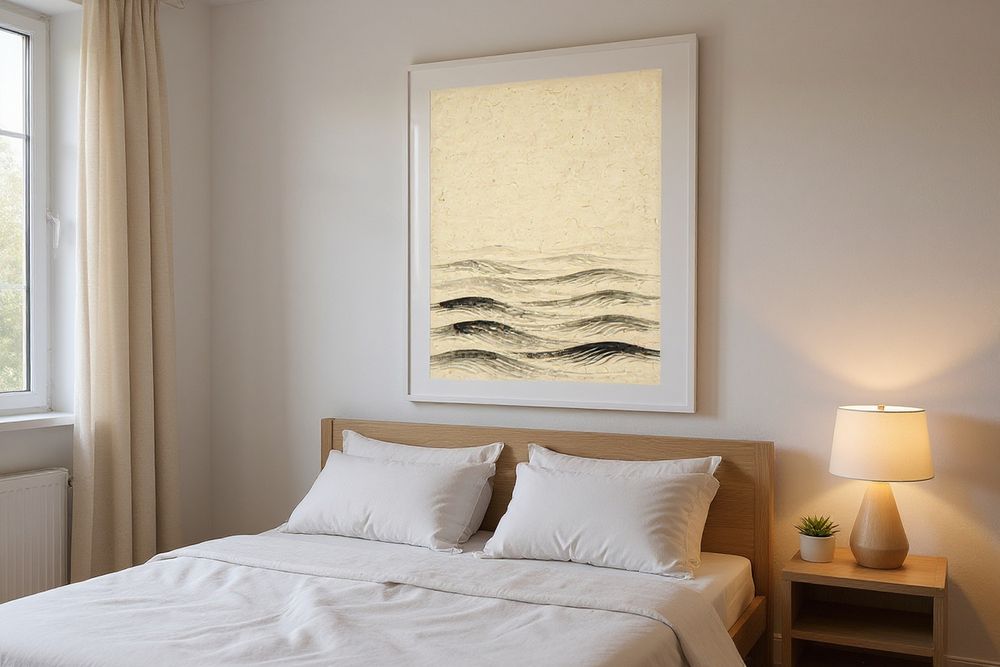 Sumi-e Seven Waves Print — room mockup