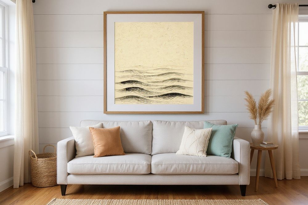 Sumi-e Seven Waves Print — room mockup