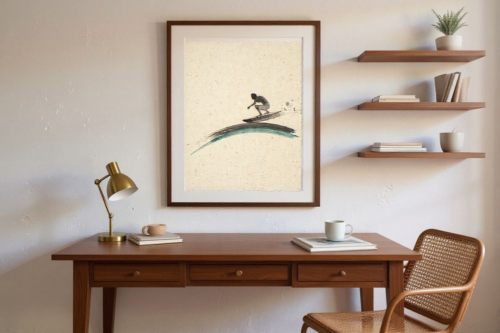 Sumi-e Surfer Art Print — room mockup