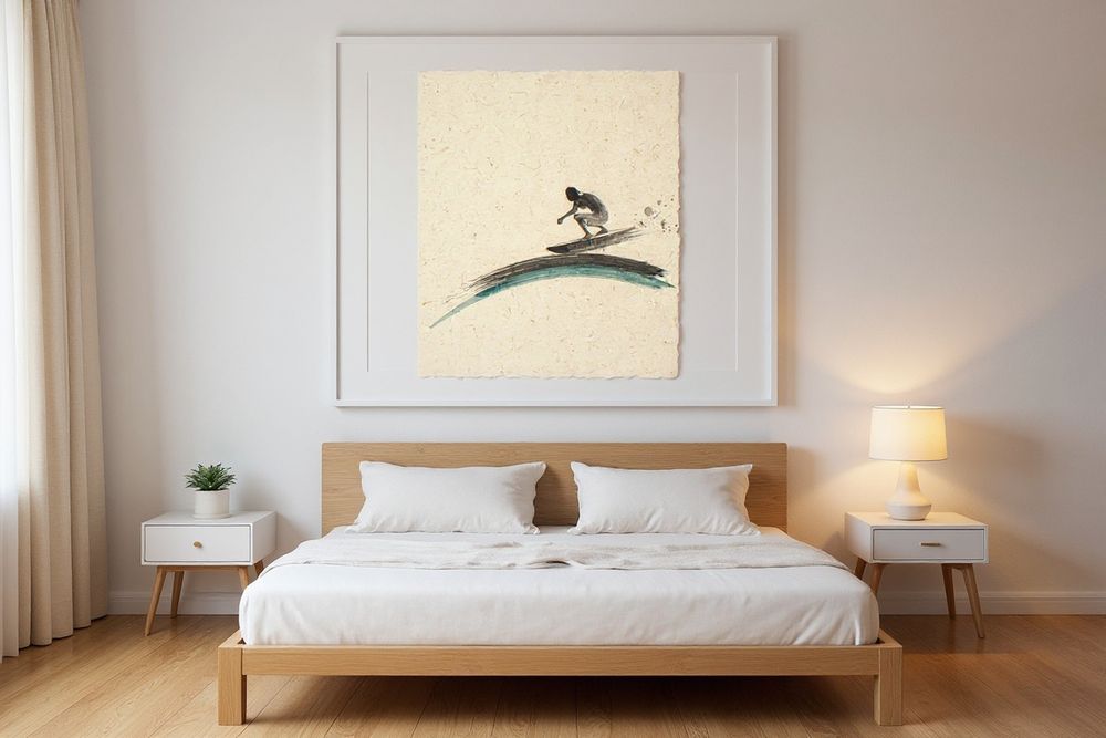Sumi-e Surfer Art Print — room mockup