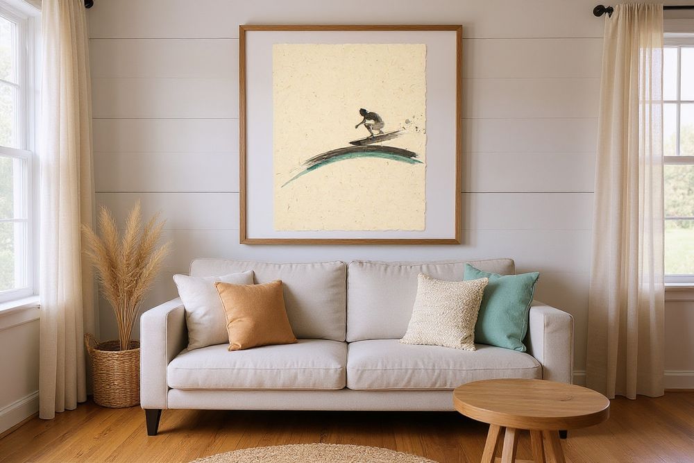 Sumi-e Surfer Art Print — room mockup