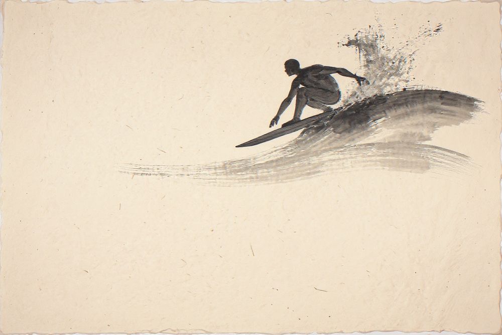 Sumi-e Surfer Cutback Print — room mockup