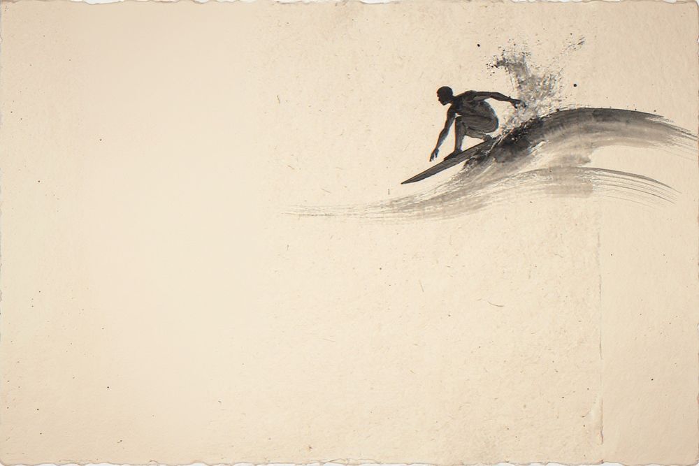Sumi-e Surfer Cutback Print — room mockup