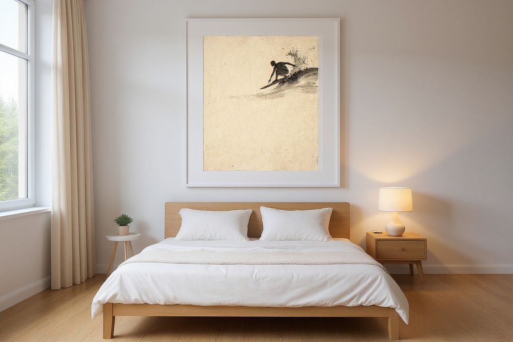 Sumi-e Surfer Cutback Print — room mockup
