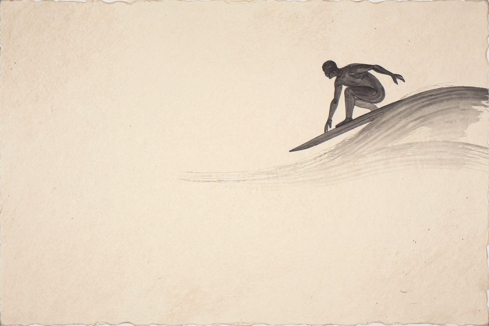 Sumi-e Surfer Cutback Print — room mockup
