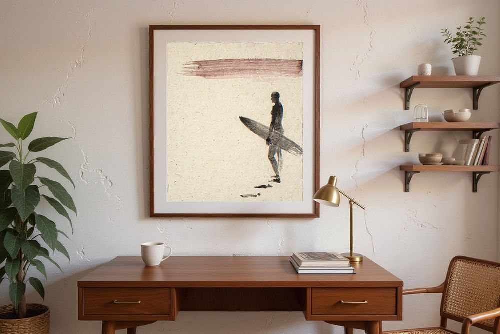 Sumi-e Surfer Print — room mockup