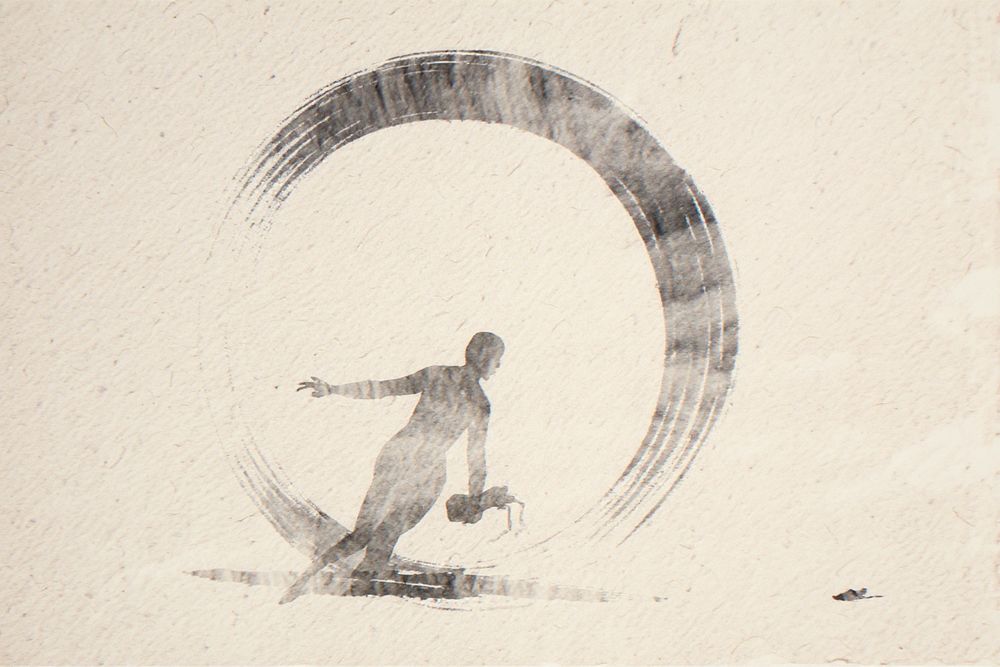 Sumi-e Surfer Print — room mockup