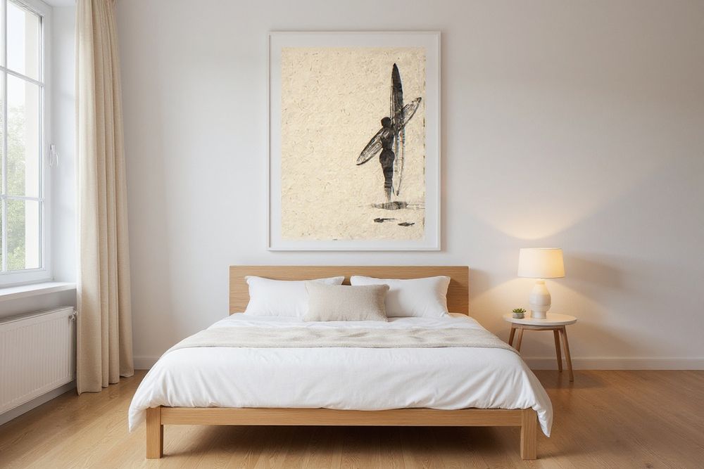 Sumi-e Surfer Print — room mockup
