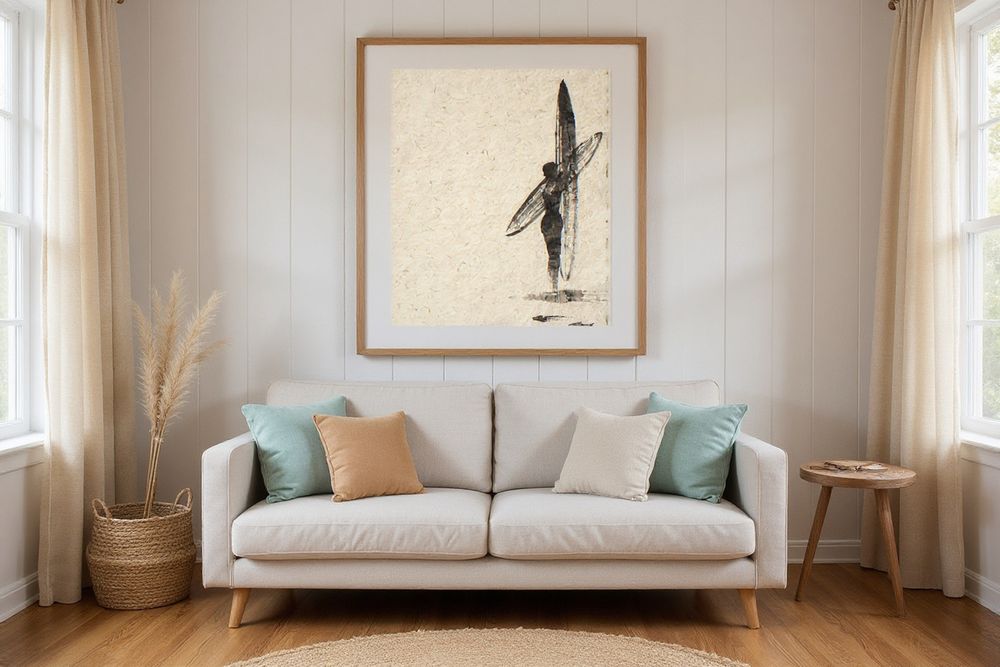 Sumi-e Surfer Print — room mockup
