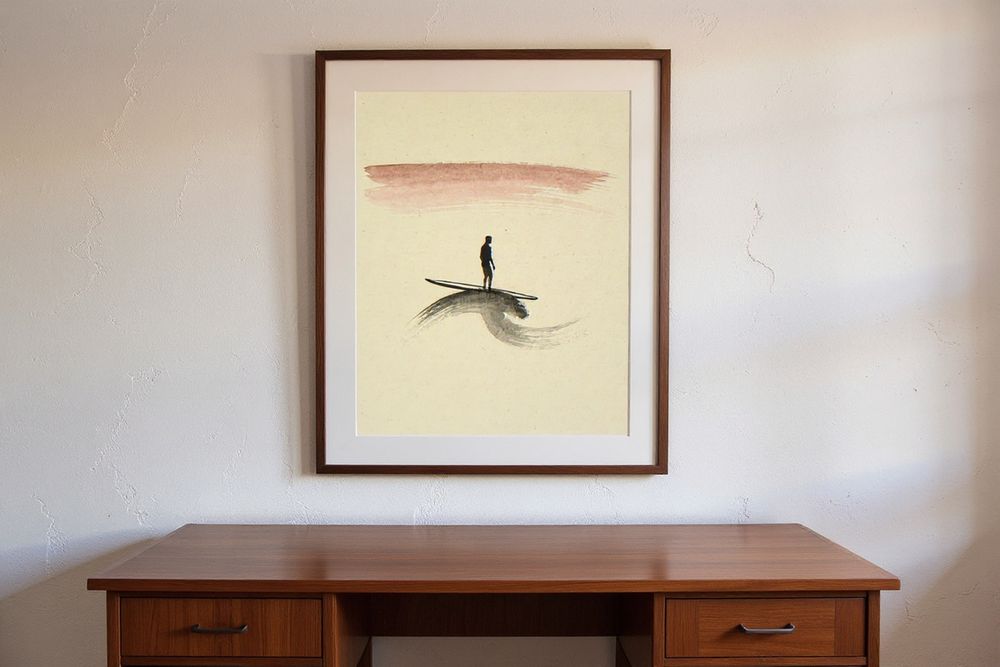 Sumi-e Surfer Print — room mockup