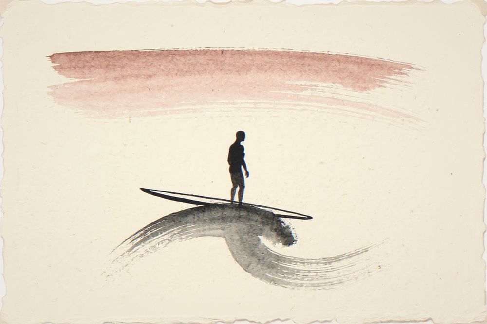 Sumi-e Surfer Print — room mockup