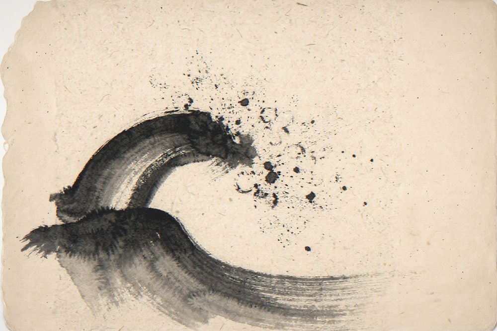 Sumi-e Wave Ink Painting — room mockup