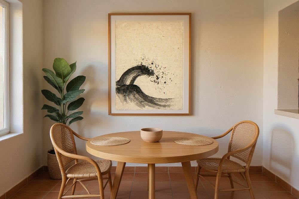 Sumi-e Wave Ink Painting — room mockup