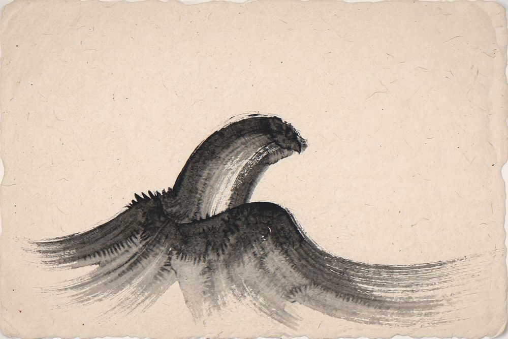 Sumi-e Wave Ink Painting — room mockup