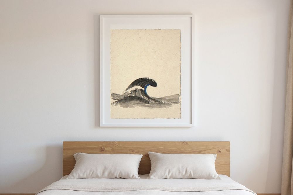 Sumi-e Wave Print — room mockup