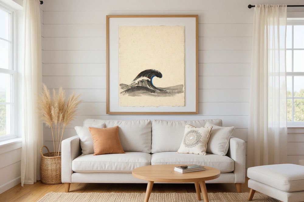 Sumi-e Wave Print — room mockup
