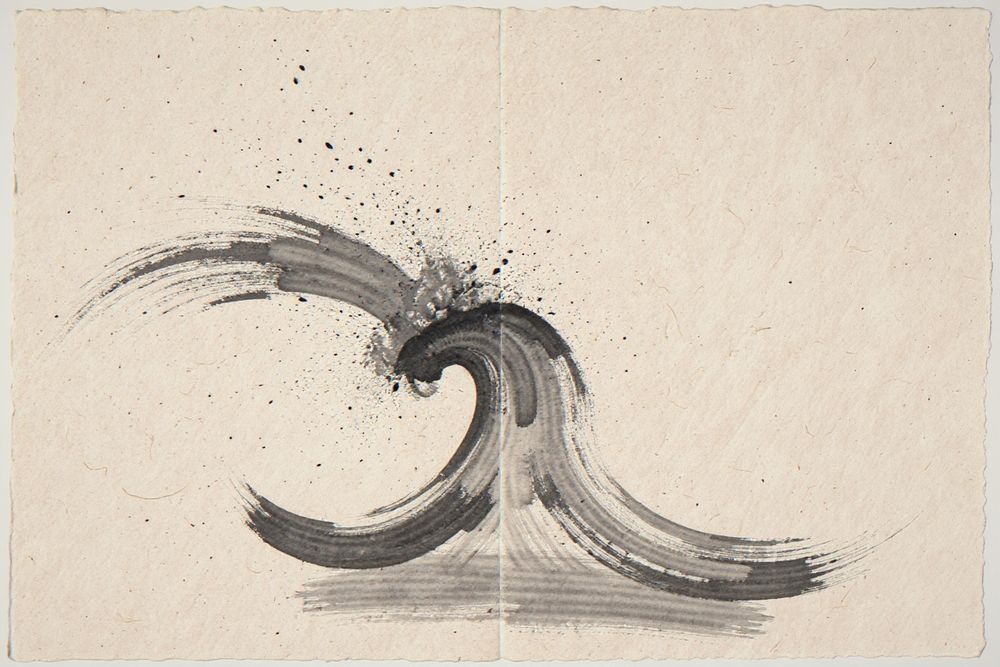 Sumi-e Wave Print — room mockup
