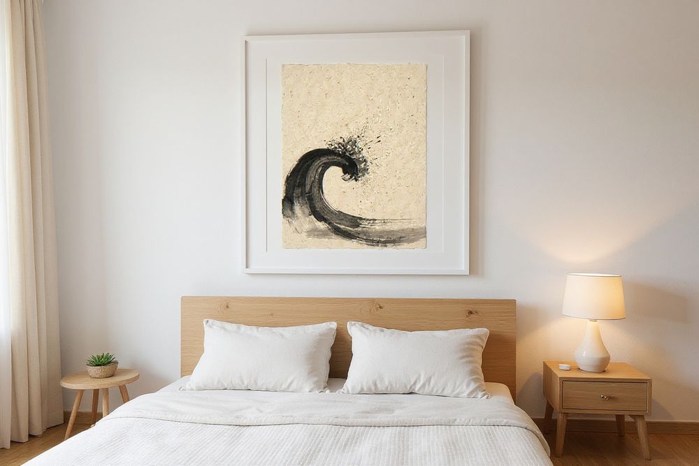 Sumi-e Wave Print — room mockup