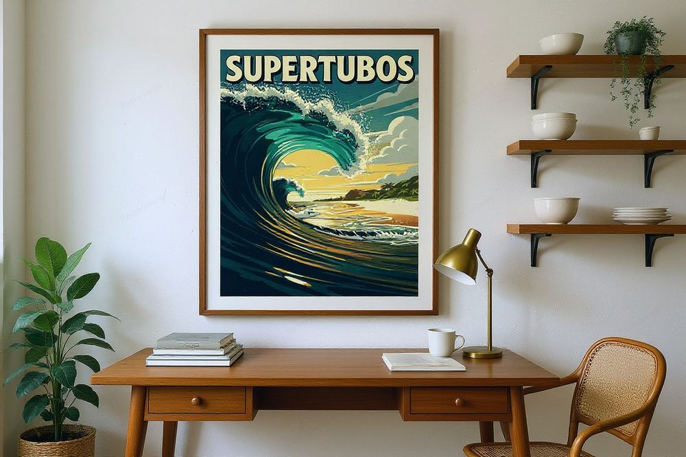 Supertubos Portugal Surf Poster — room mockup