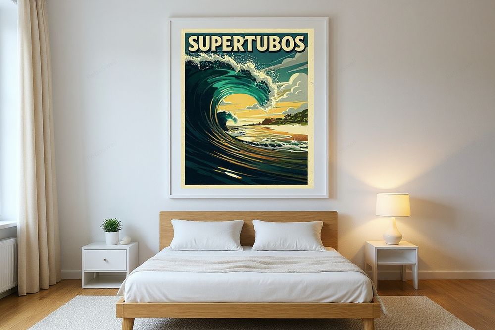 Supertubos Portugal Surf Poster — room mockup