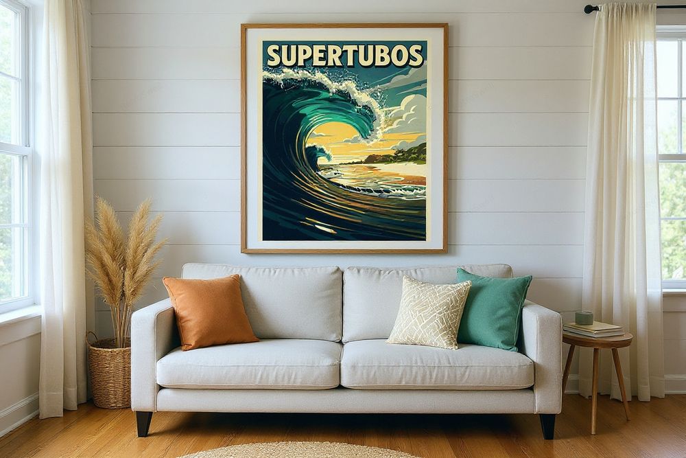 Supertubos Portugal Surf Poster — room mockup