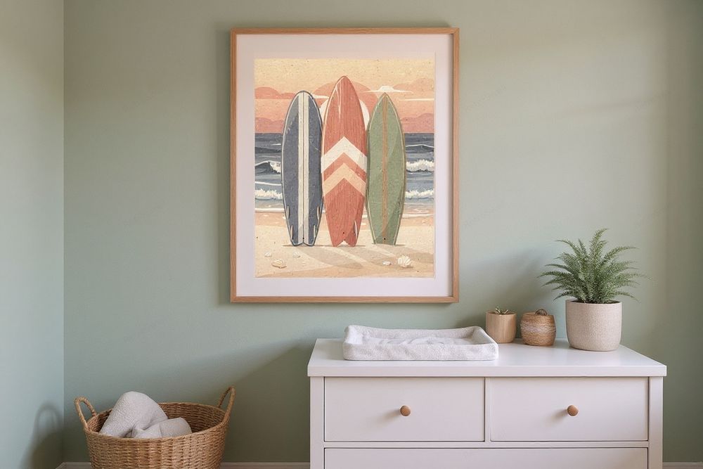 Surfboard Collection Nursery Print — room mockup