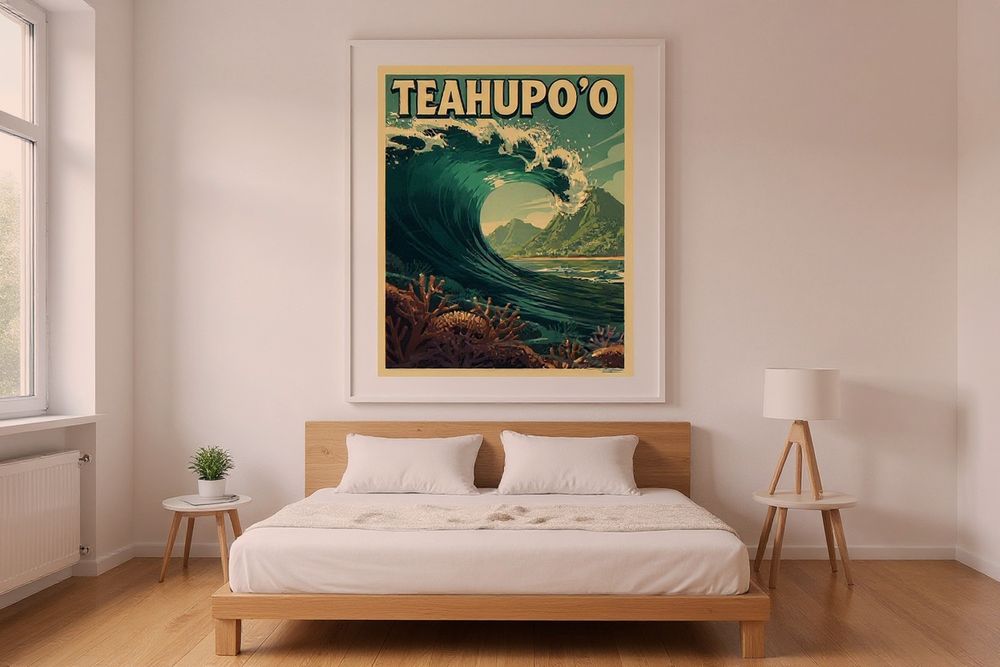 Teahupoo Tahiti Surf Poster — room mockup