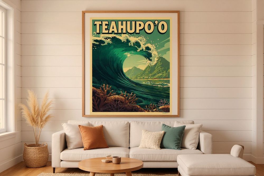 Teahupoo Tahiti Surf Poster — room mockup