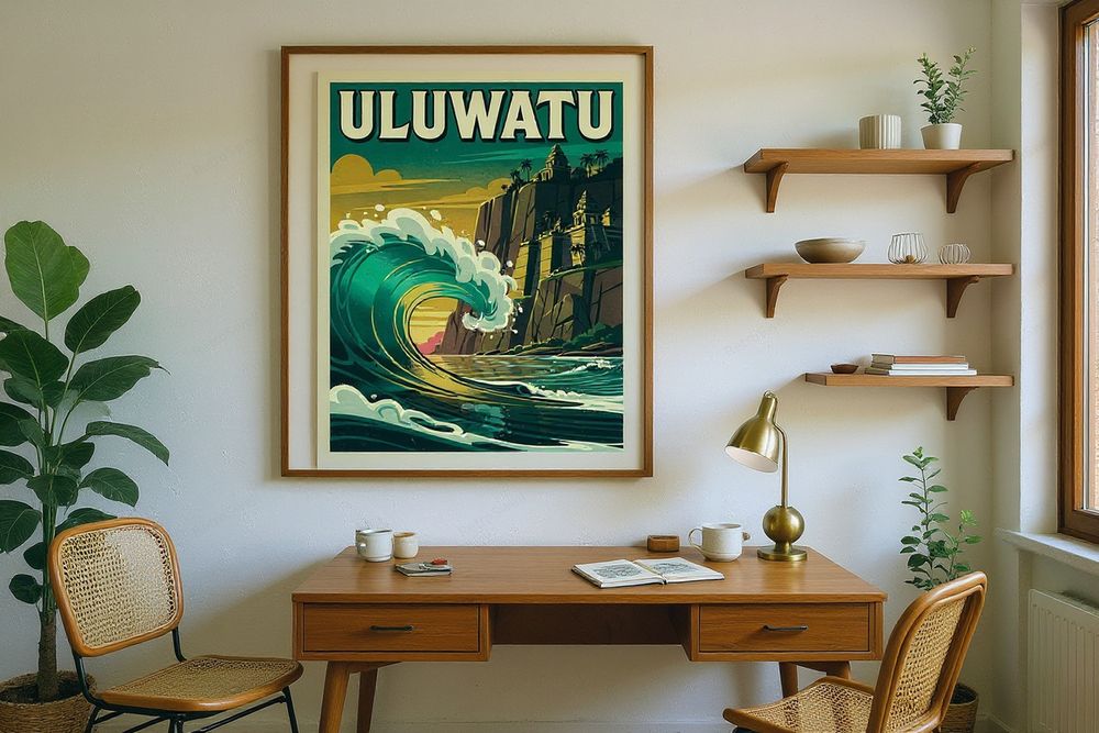 Uluwatu Bali Surf Poster — room mockup