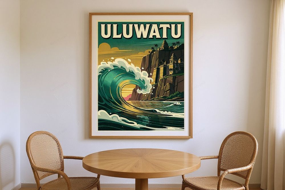 Uluwatu Bali Surf Poster — room mockup