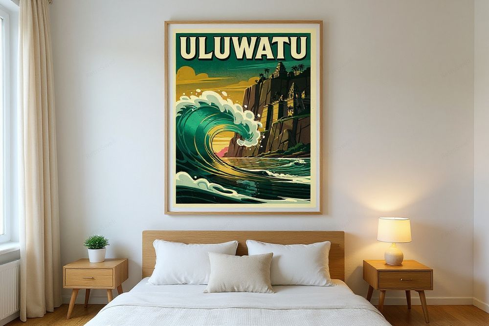 Uluwatu Bali Surf Poster — room mockup
