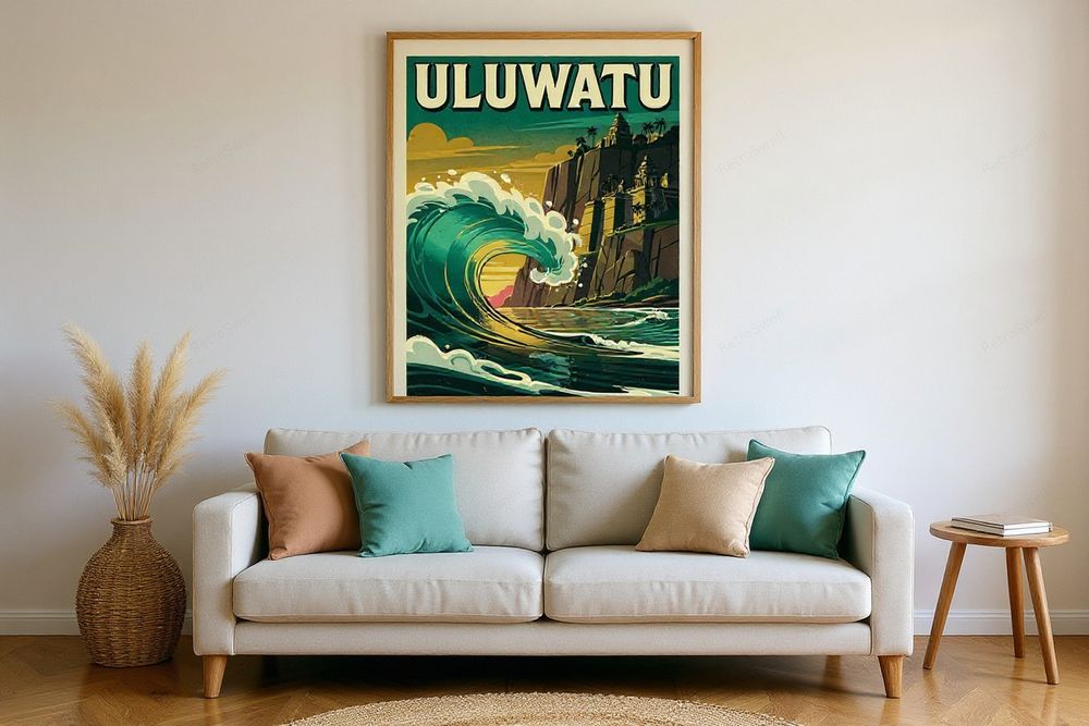 Uluwatu Bali Surf Poster — room mockup