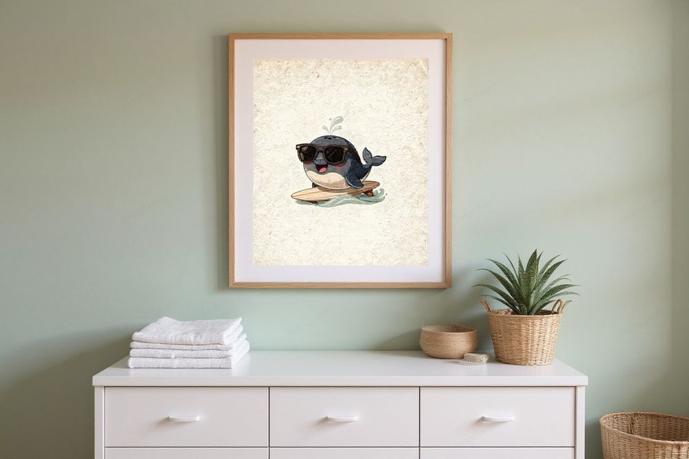 Whale Surfing Nursery Art — room mockup