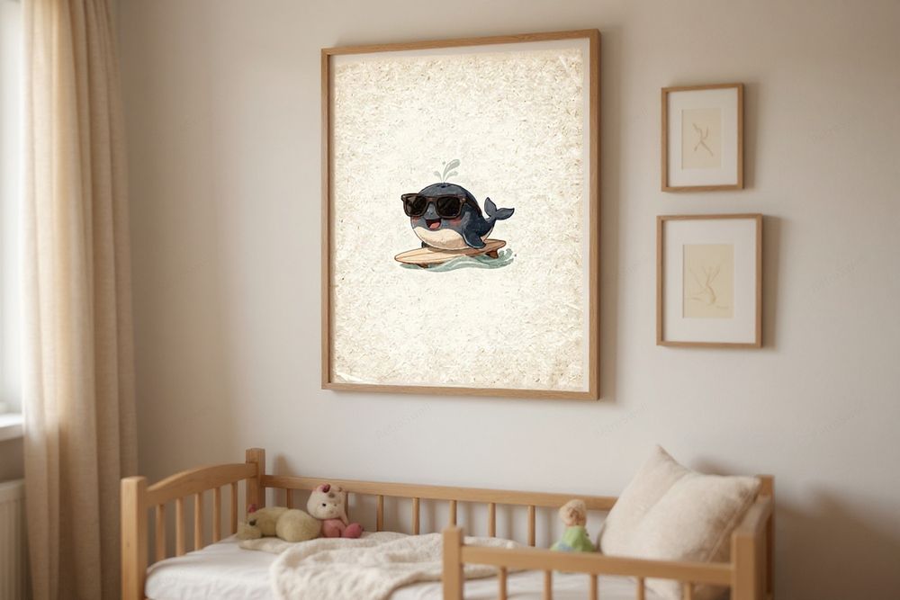 Whale Surfing Nursery Art — room mockup