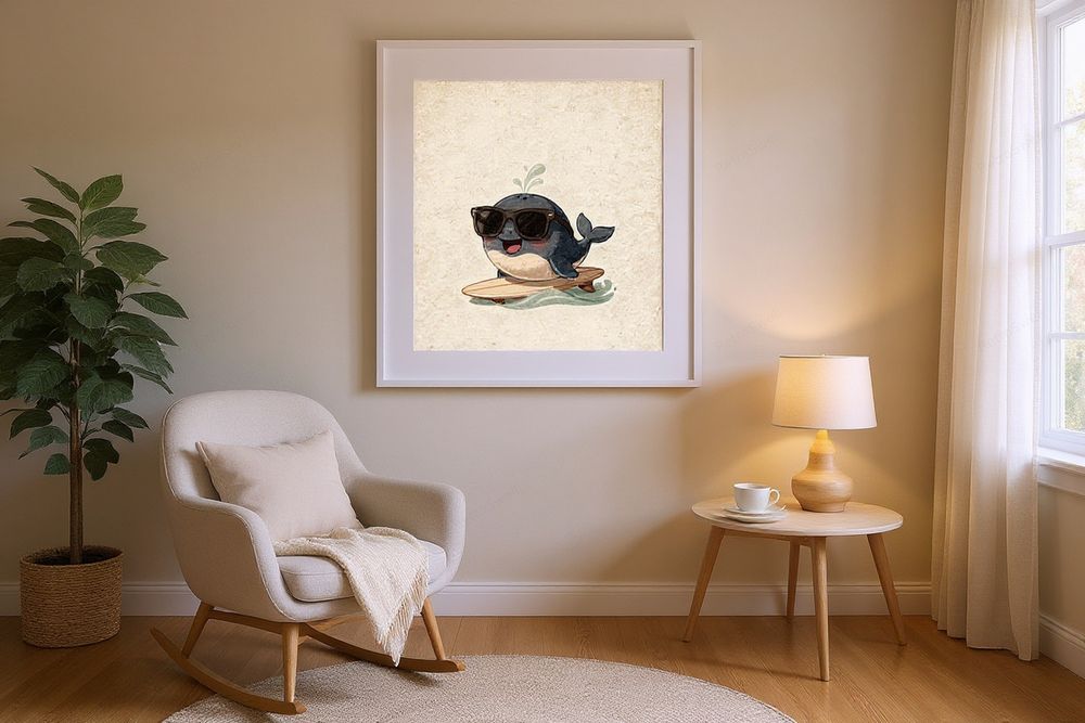 Whale Surfing Nursery Art — room mockup